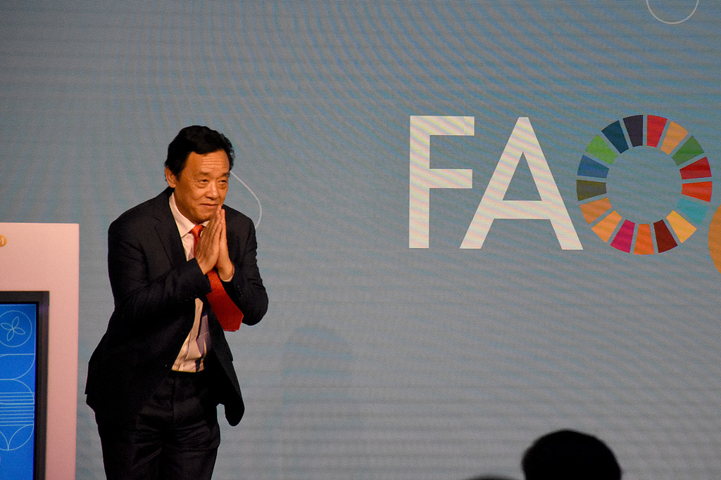Qu Dongyu, director-general of the Food and Agriculture Organization of the United Nations, attends the opening ceremony of the 2026 World Food Forum in Rome, Italy, October 12, 2026. /VCG