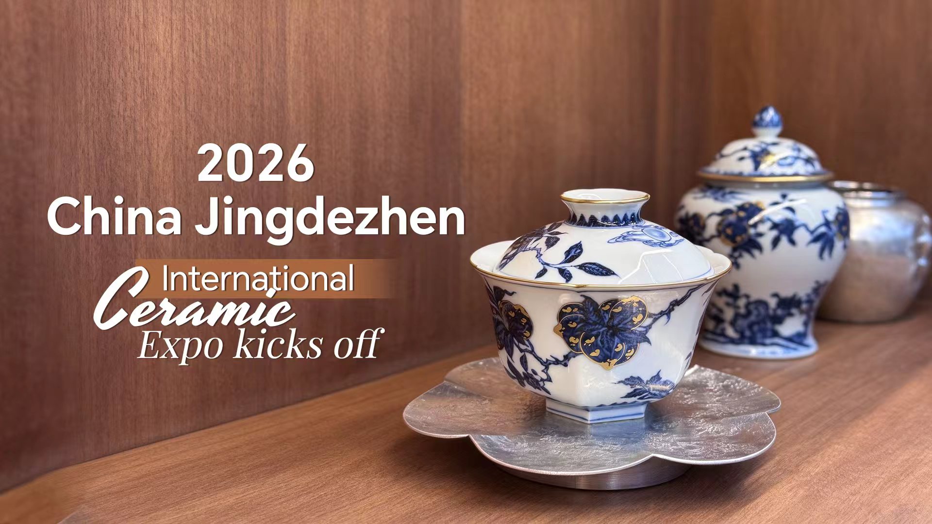 Blue and white pottery on display at the 2026 China Jingdezhen International Ceramic Expo in Jingdezhen, east China's Jiangxi Province, October 18, 2026. /CGTN