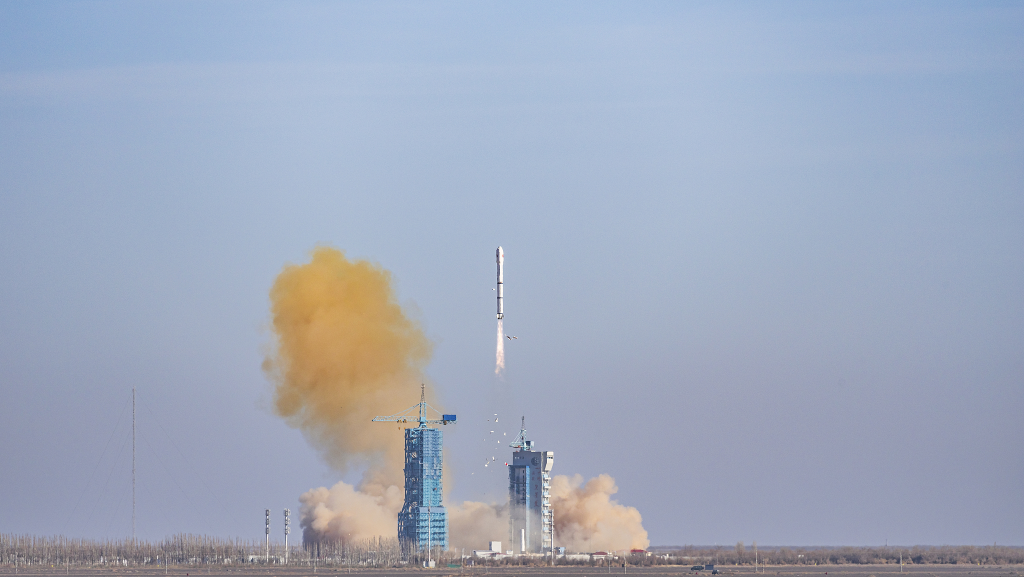 Egypt's MISRSAT-2 satellite and two other satellites are carried into orbit by a Long March-2C rocket, which lifts off from the Jiuquan Satellite Launch Center in Gansu Province, northwest China, December 4, 2023. /VCG