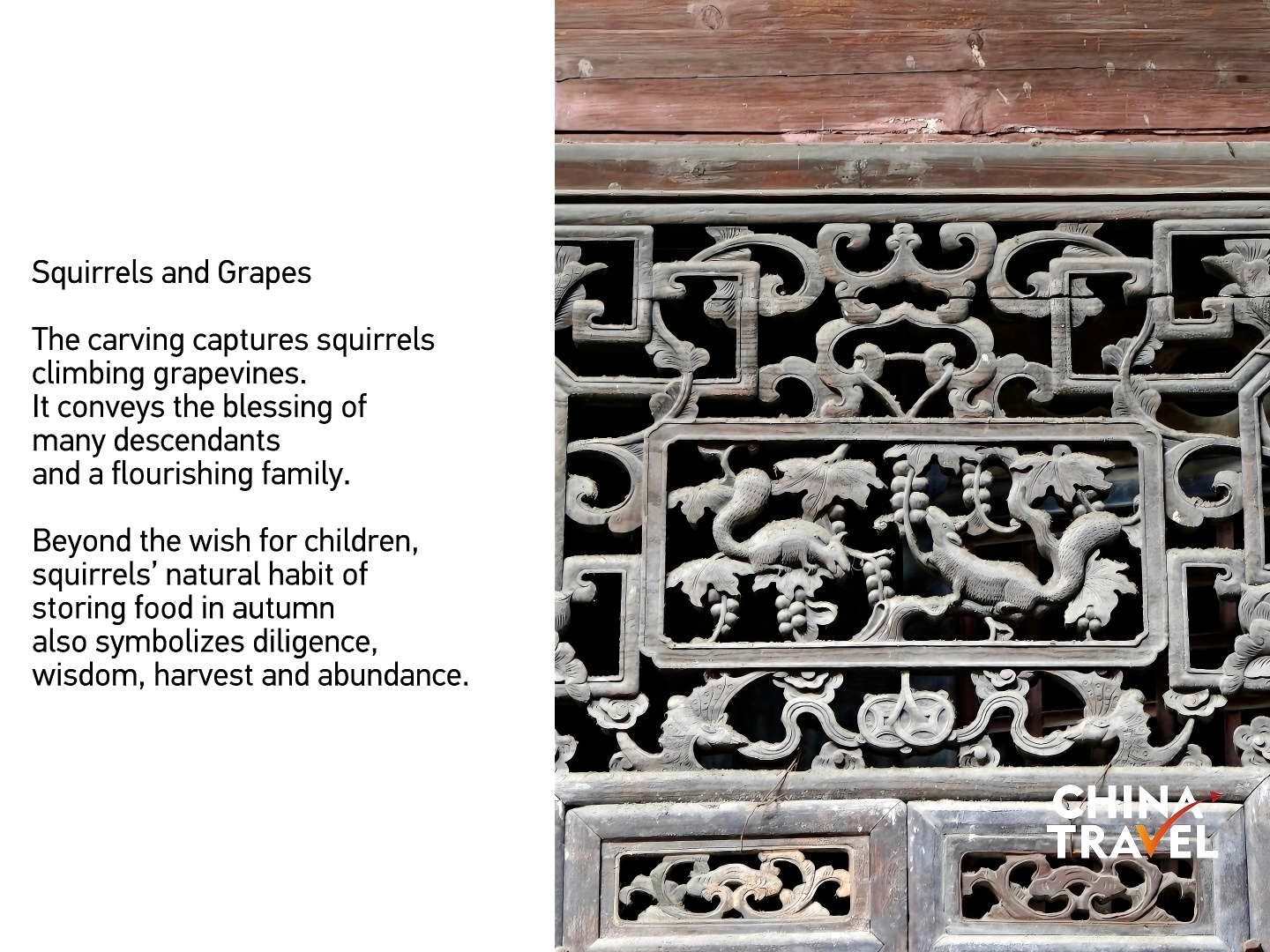 Wood carvings are seen in Zhanqi Village, east China's Anhui Province. /CGTN