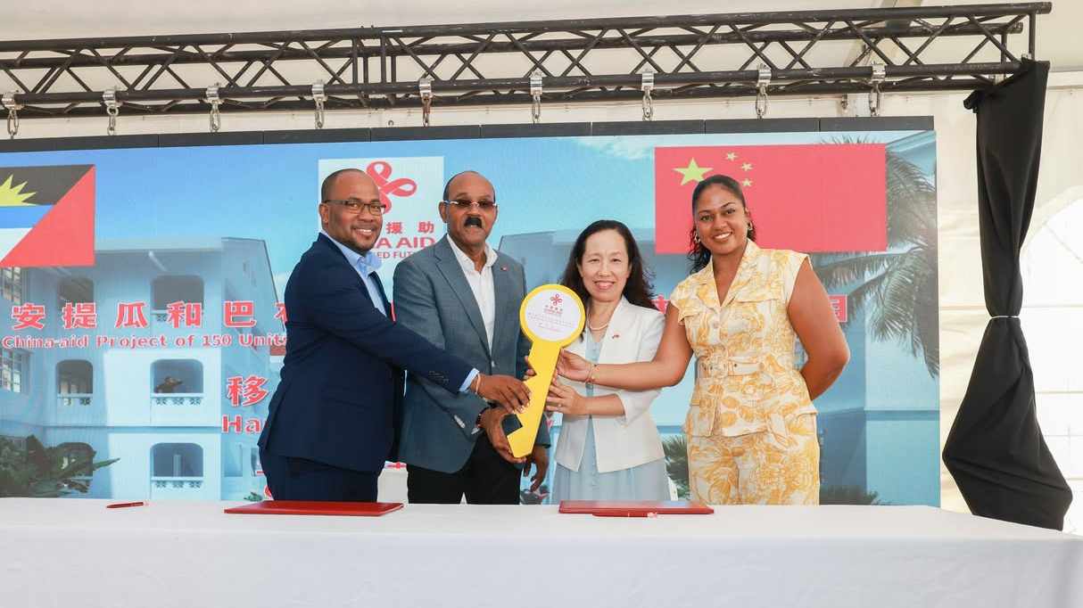 A handover ceremony for a project of 150 low-cost housing units, aided by China, is held in St. John's, Antigua and Barbuda, October 15, 2026. /Chinese Embassy in Antigua and Barbuda