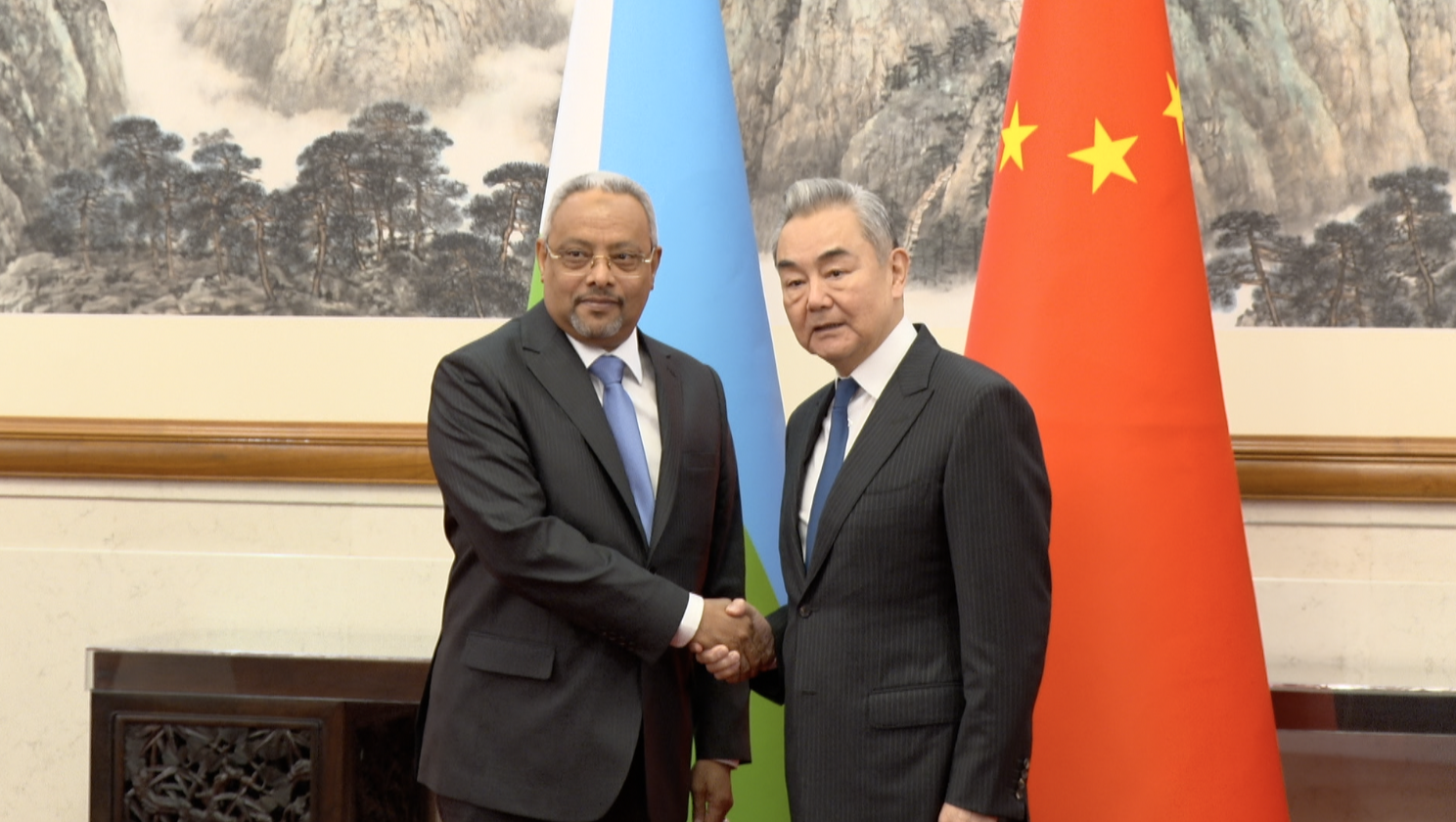 Chinese Foreign Minister Wang Yi meets with Abdoulkader Houssein Omar, minister of Foreign Affairs and International Cooperation of Djibouti, in Beijing, China, on October 21, 2026. /CGTN 