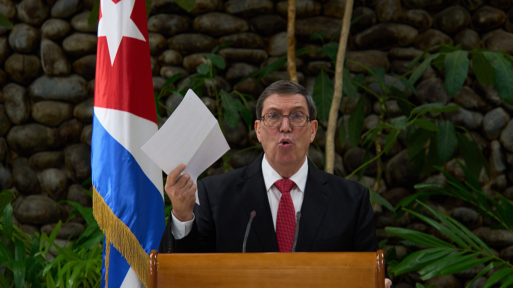 Cuban Foreign Minister Bruno Rodriguez gives a news conference regarding the US embargo in Havana, Cuba, October 21, 2026. /VCG