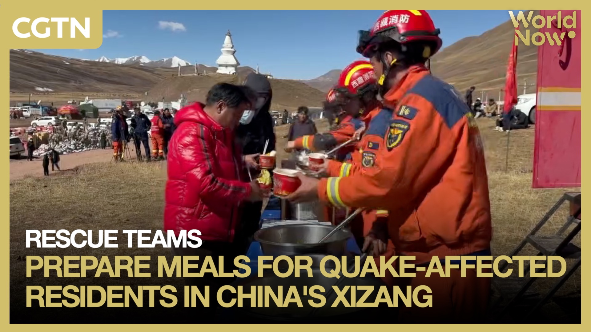 Rescue teams prepare meals for quake-affected residents in Xizang