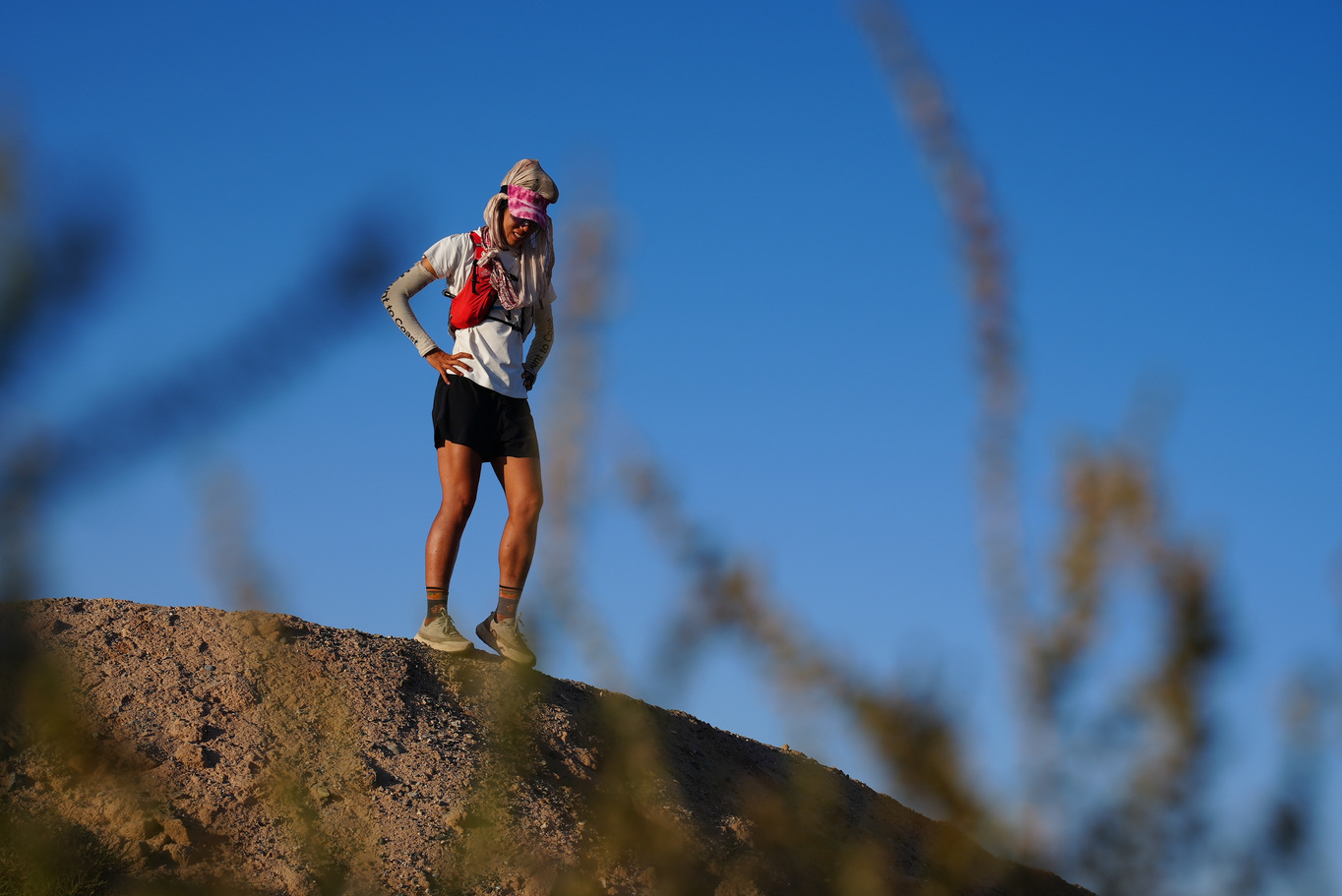 Ria Xi taking a breather during one of her runs through China. 