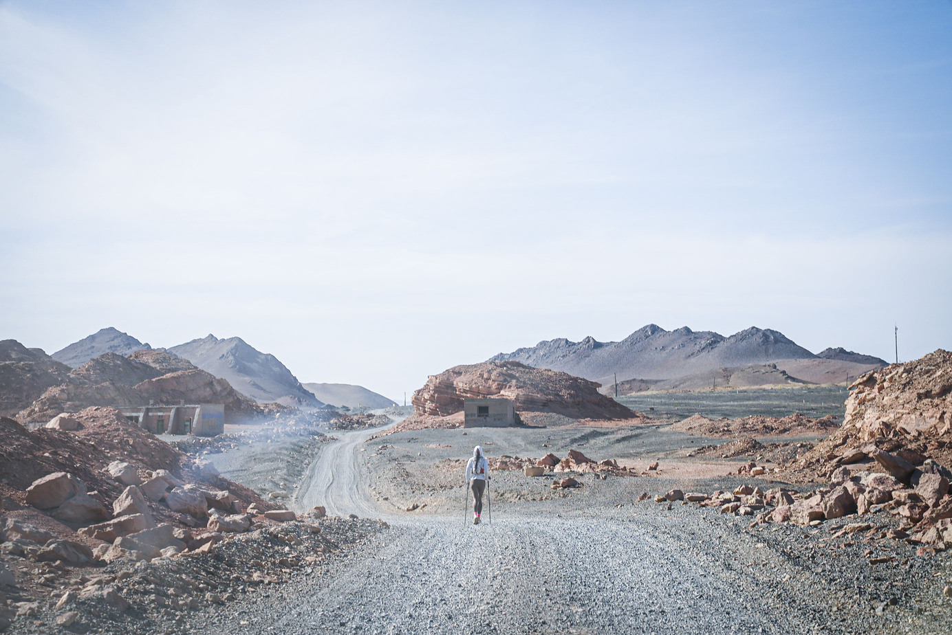 Ria Xi running through the Gobi Desert. 