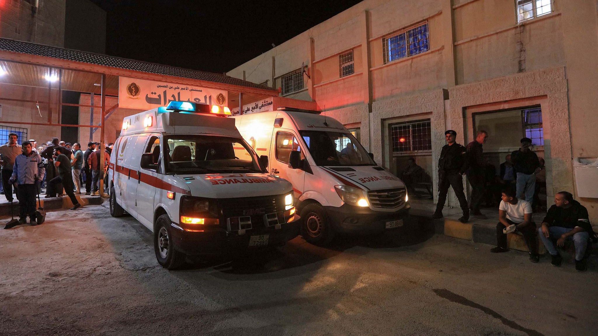 Ambulances are seen outside Prince Ali Military Hospital in Karak, Jordan, on October 23, 2026. /VCG