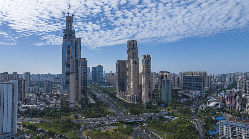 An aerial view of Haikou, Hainan Province in south China, November 21, 2025.
