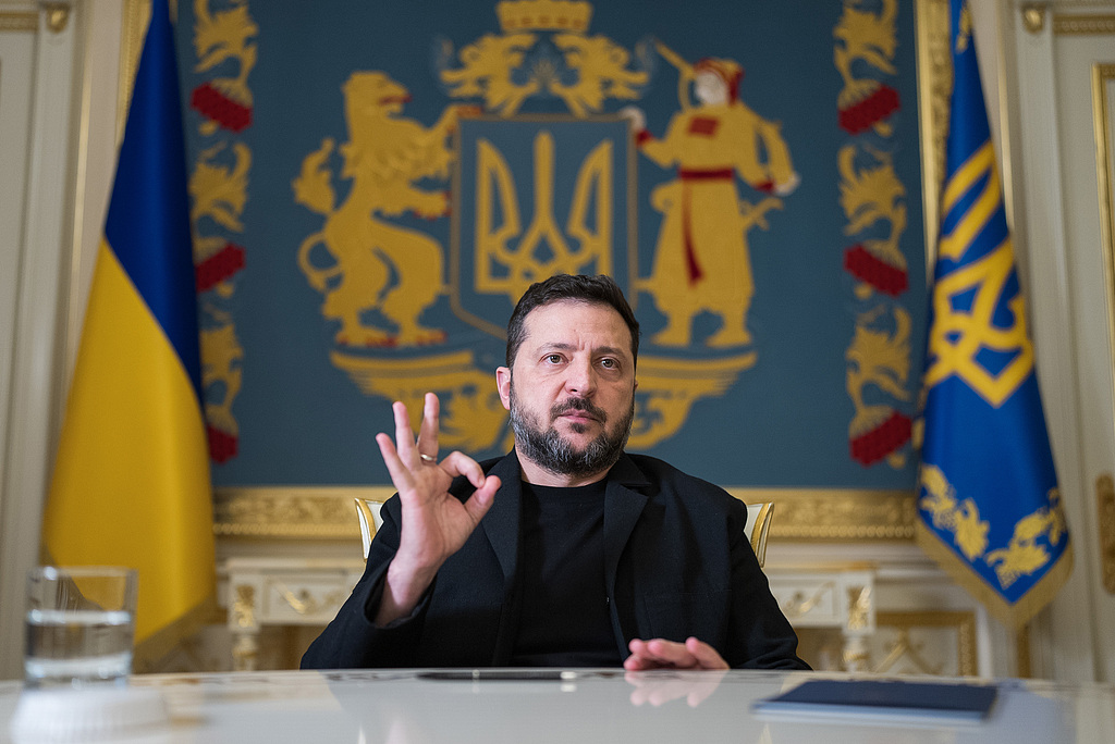 Ukrainian President Volodymyr Zelenskyy during an interview at his office in Kyiv, Ukraine, October 18, 2026. /VCG