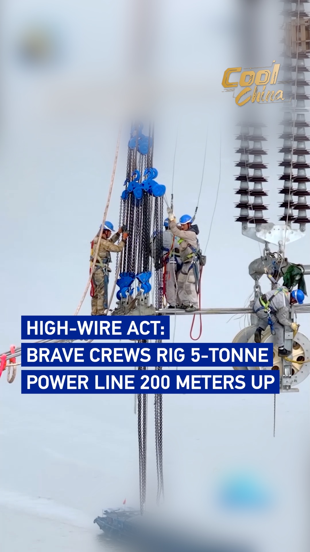 High-wire act: Brave crews rig 5-tonne power line 200 meters up 