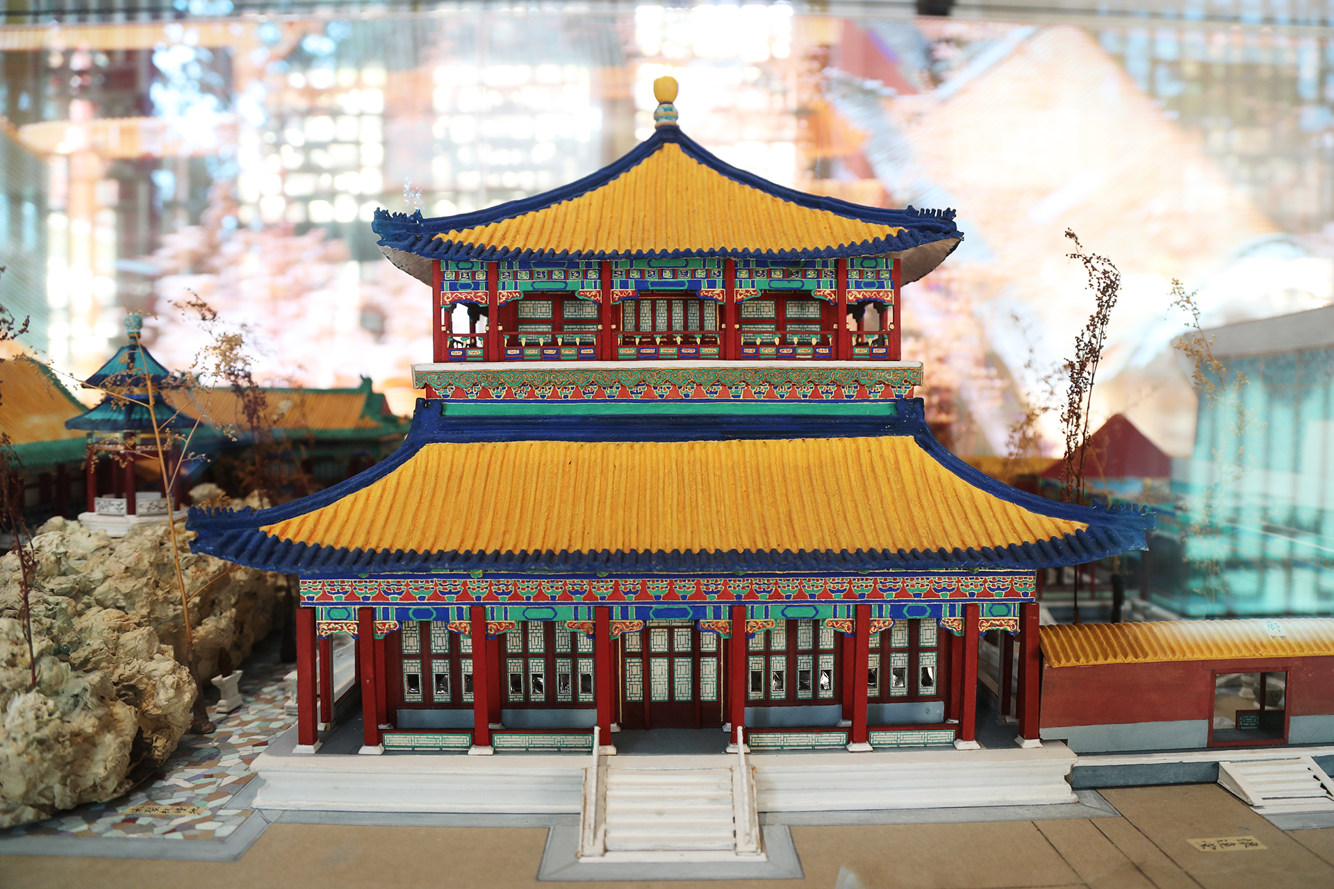 A view of the re-created ironed paper models of the Qianlong Garden on display at the Palace Museum in Beijing. /CGTN
