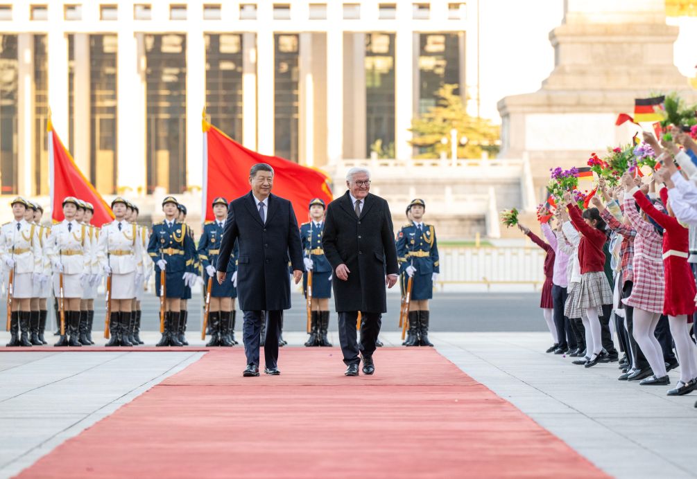 Chinese President Xi Jinping holds a welcome ceremony for German President Frank-Walter Steinmeier at the square outside the east gate of the Great Hall of the People prior to their talks in Beijing, capital of China, October 30, 2026. /Xinhua