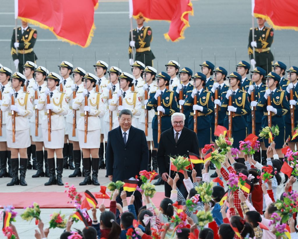 Chinese President Xi Jinping holds a welcome ceremony for German President Frank-Walter Steinmeier at the square outside the east gate of the Great Hall of the People prior to their talks in Beijing, capital of China, October 30, 2026. /Xinhua