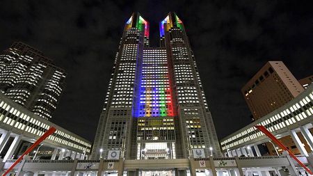 Olympic colors light up Tokyo government building - CGTN