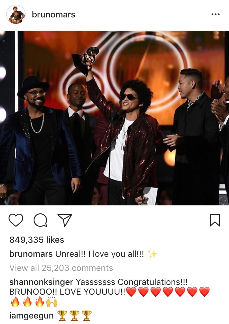 Bruno Mars wins Grammy’s Song of the Year