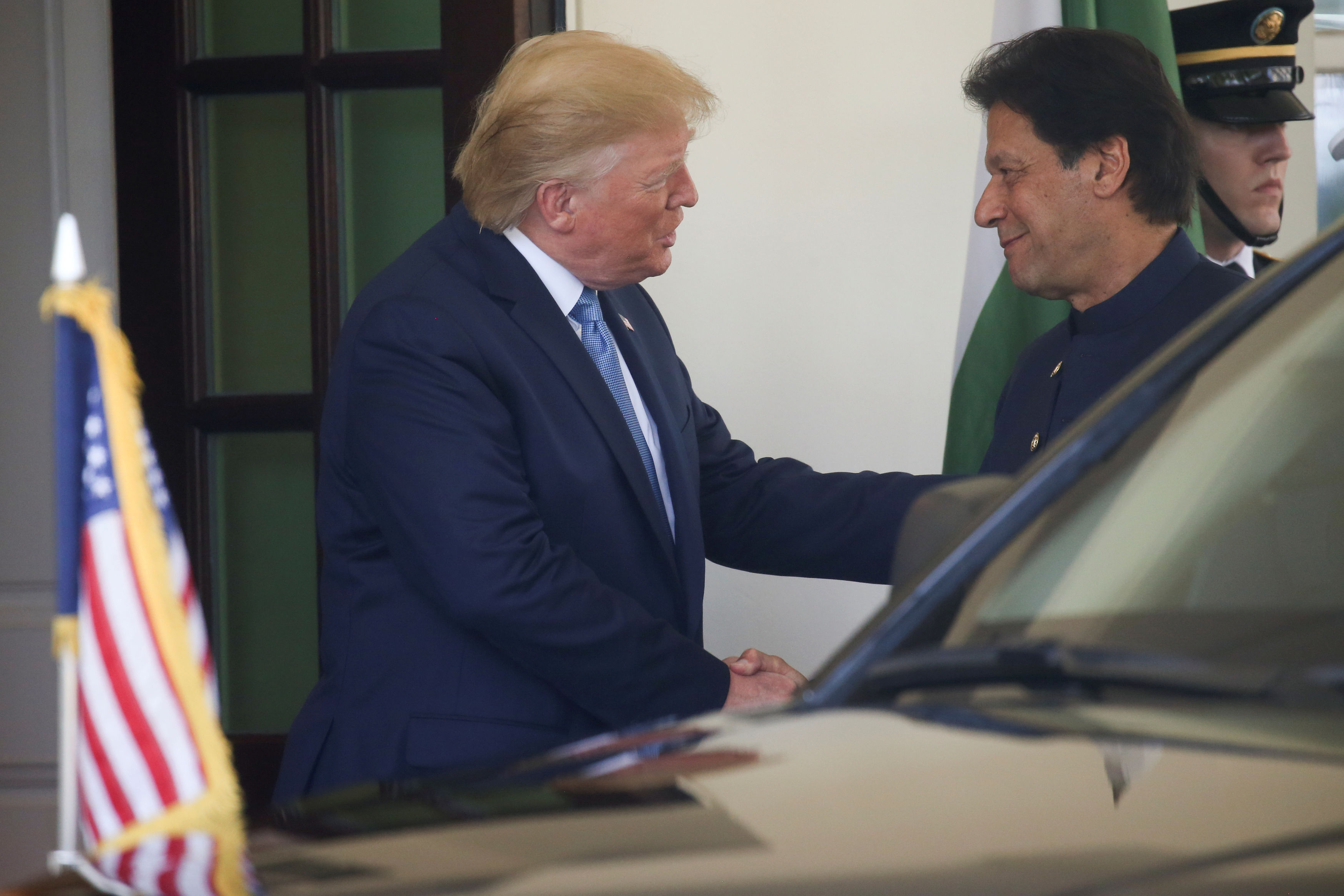 U.S. President Donald Trump greets Pakistan's Prime Minister Imran Khan at the White House in Washington, U.S., July 22, 2019. /Reuters Photo