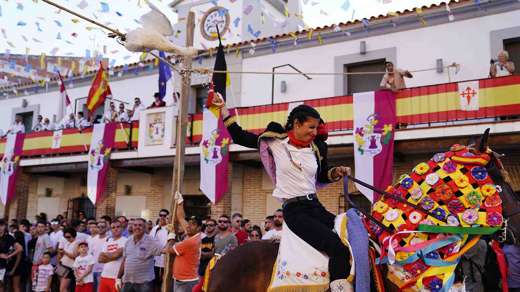 Horseback riders decapitate dead geese in Spanish festival - CGTN