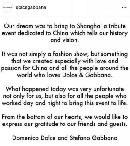 D&G racism storm: Latest statement calls Shanghai show cancellation  'unfortunate' - CGTN