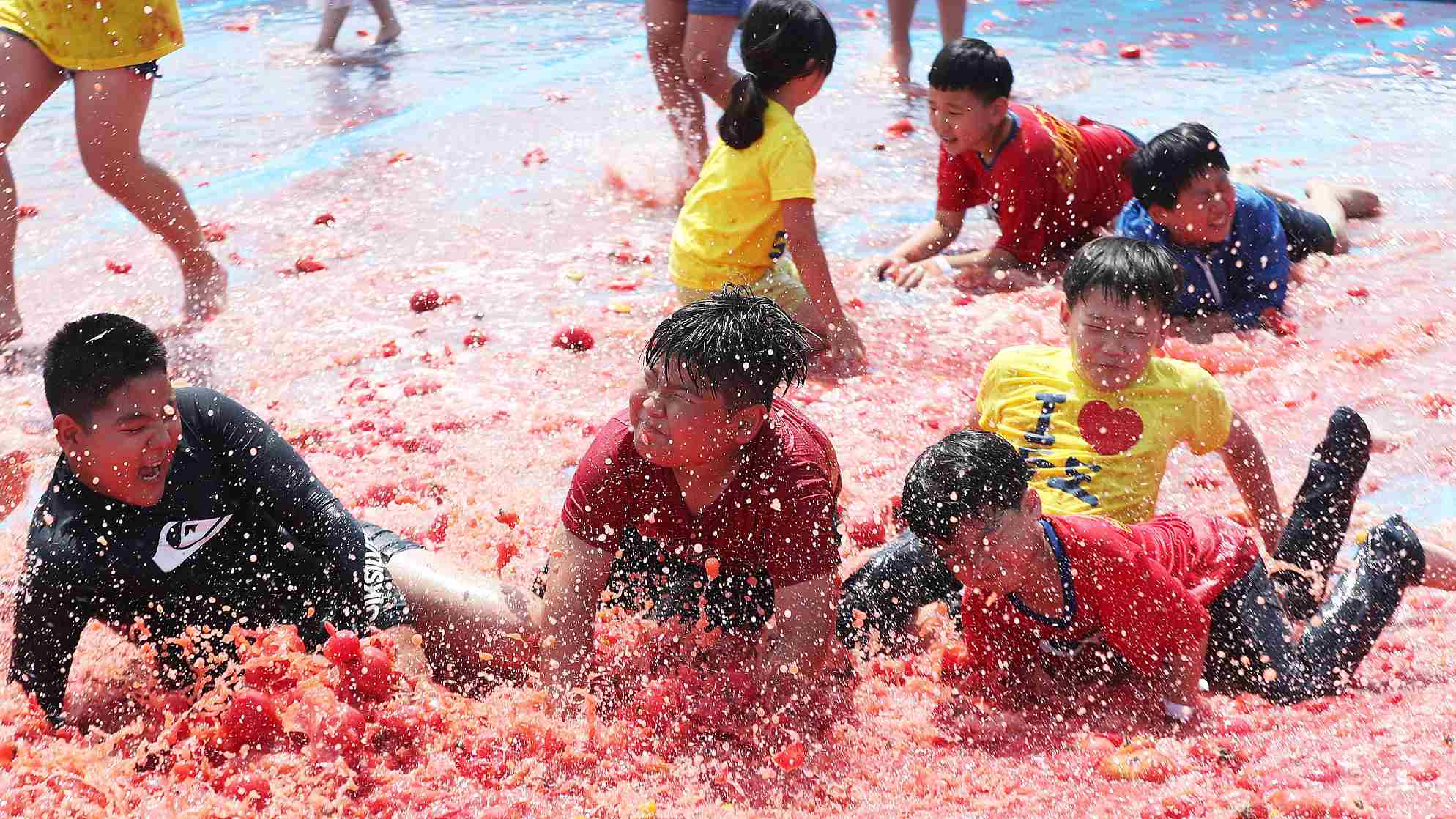 Huge Tomato Pool During South Koreas Tomato Festival Cgtn 