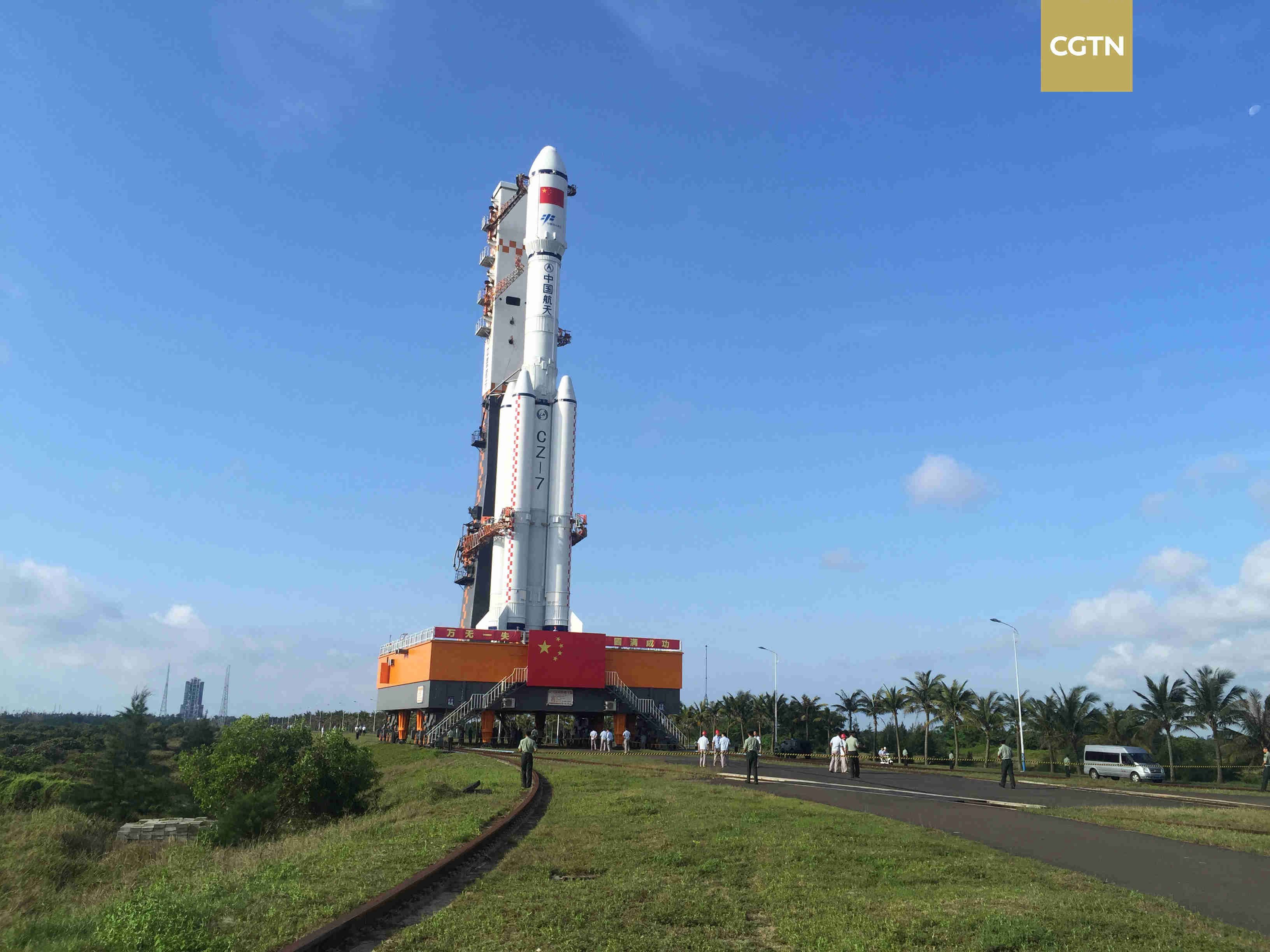 Carrier Rocket Transferred To Launch Pad For Tianzhou 1 Space Cargo