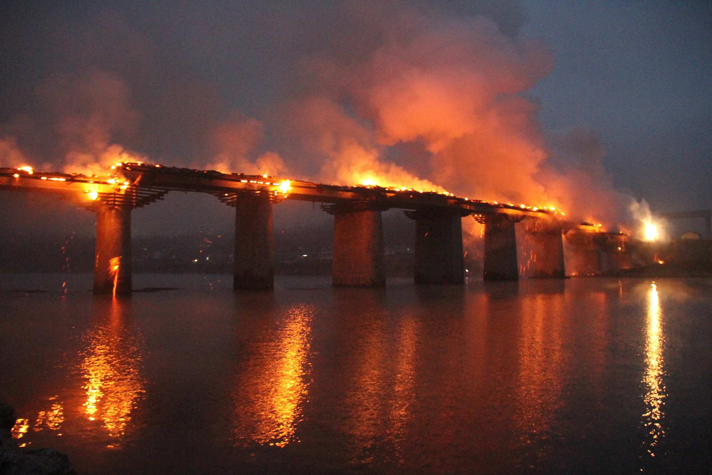The bridge was ruined by a fire in 2013. /