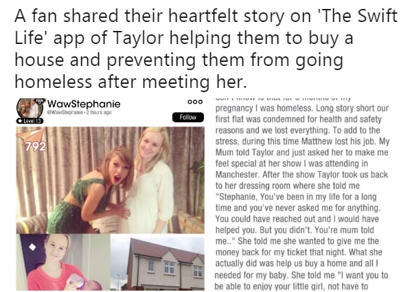 Taylor Swift Helped Homeless and Pregnant Fan Buy House