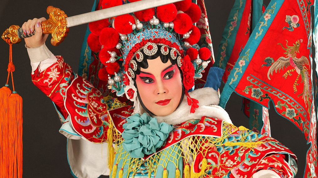Chinese opera performer with blue hairpiece - wide 9