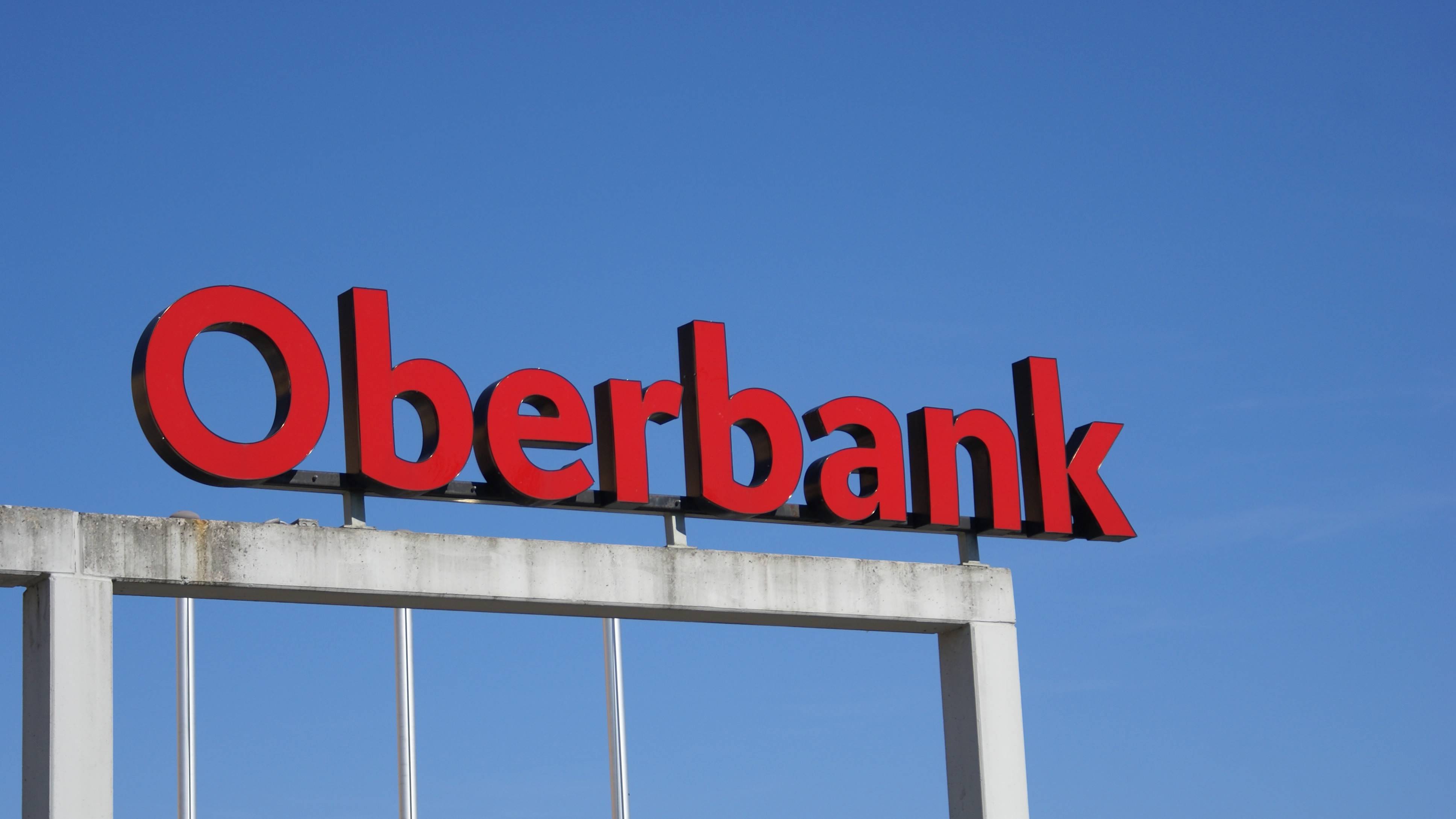 Bank signs. Oberbank. Oberbank logo. Austrian Bank.